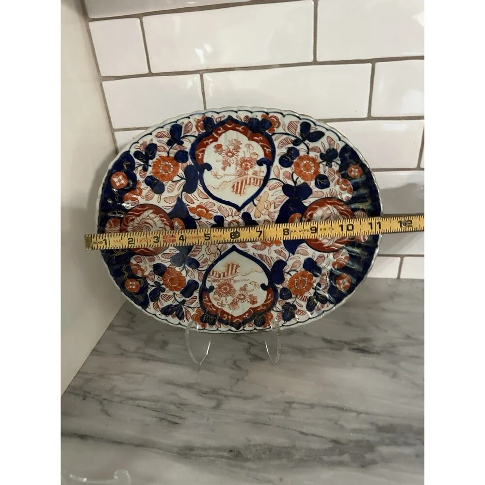 Antique Japanese Imari Oblong Serving Platter 19 Century Edo Meiji Period 12”